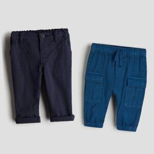H&M Set of 2 Cotton Pants, Blue, 12 months